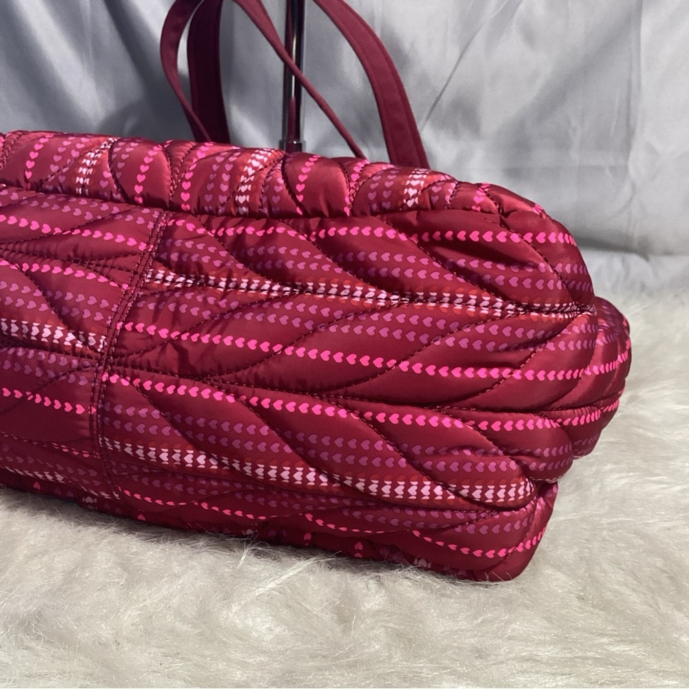 Kate Spade Nylon Red Heart Striped Satchel Shoulder Bag EUC - Picture 11 of 14